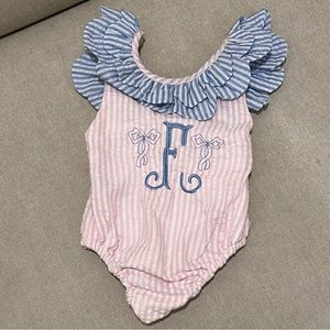 ❗️SOLD❗️Bella Bean “F” Monogram Seersucker Swim